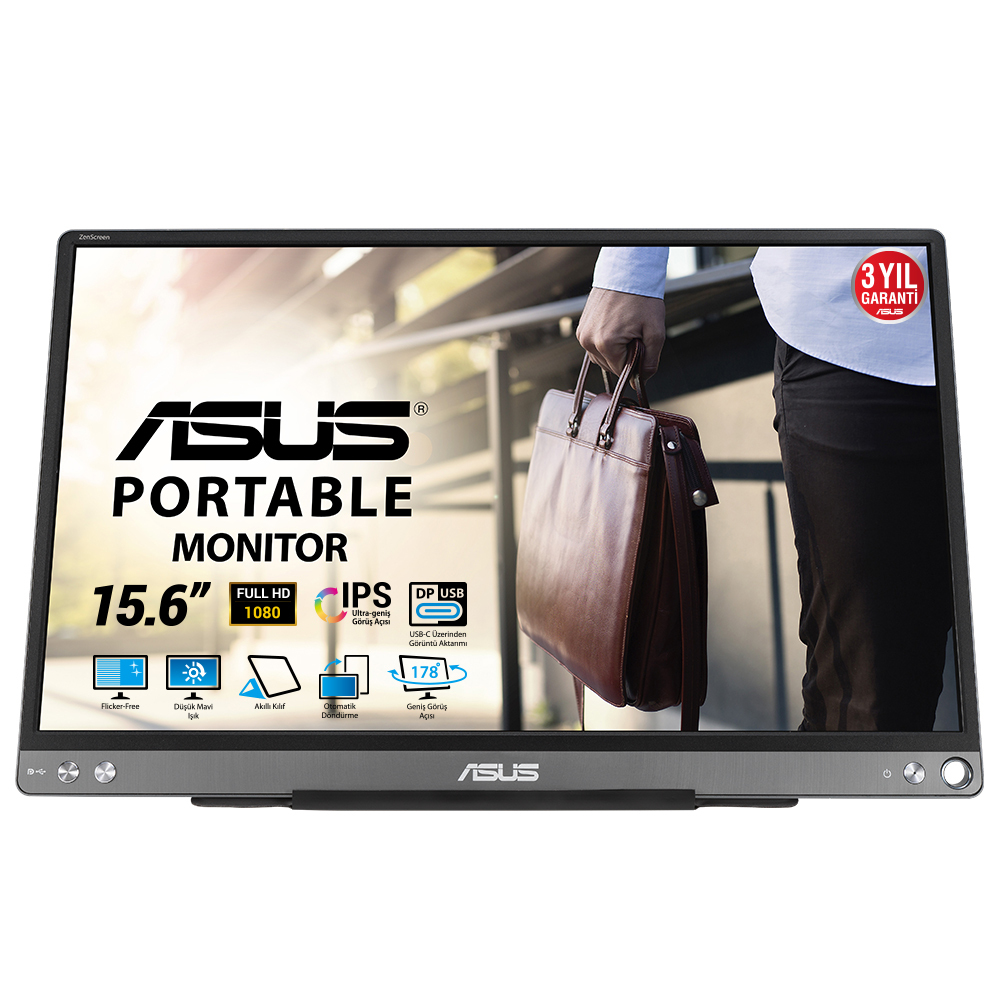 Asus MB16ACE Computer Monitors - 15.6 Inches - Grey