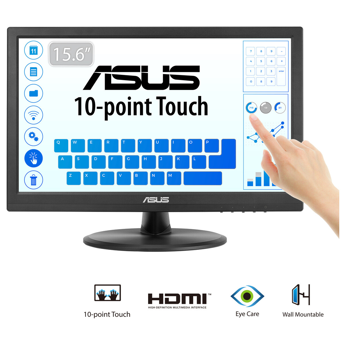 Asus VT168HR Computer Monitors - 15.6 Inches - Black