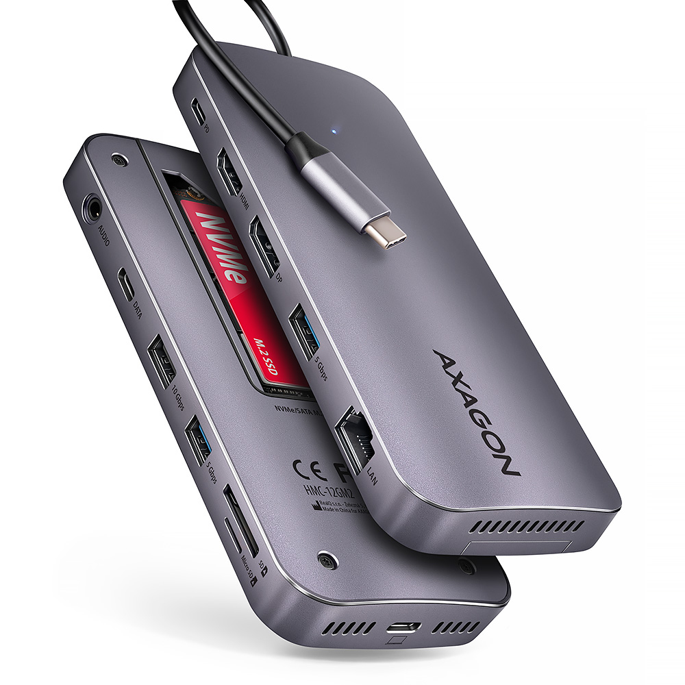 AXAGON HMC-12GM2 Laptop Docks & Port Replicators - Grey