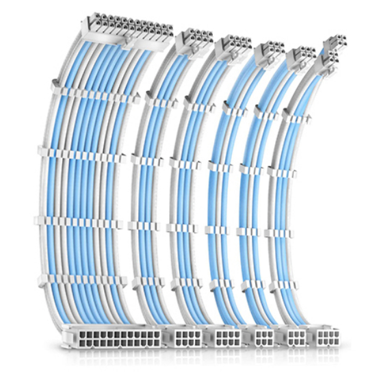 Antec White/Blue PSU Extension Cable Kit - 6 Pack (1x 24 Pin, 1x 4+4 Pin, 2x 8 Pin, 2x 6 Pin)