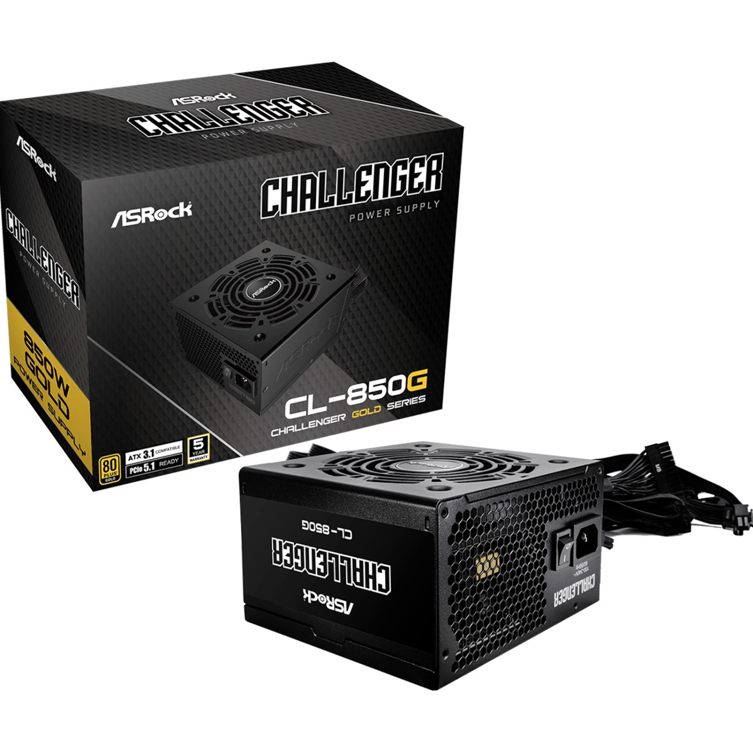 Asrock CL-850G 850W ATX Power Supply Unit, 80 PLUS GOLD Certified, 120mm Golf-Blade Fan, High Efficiency PSU
