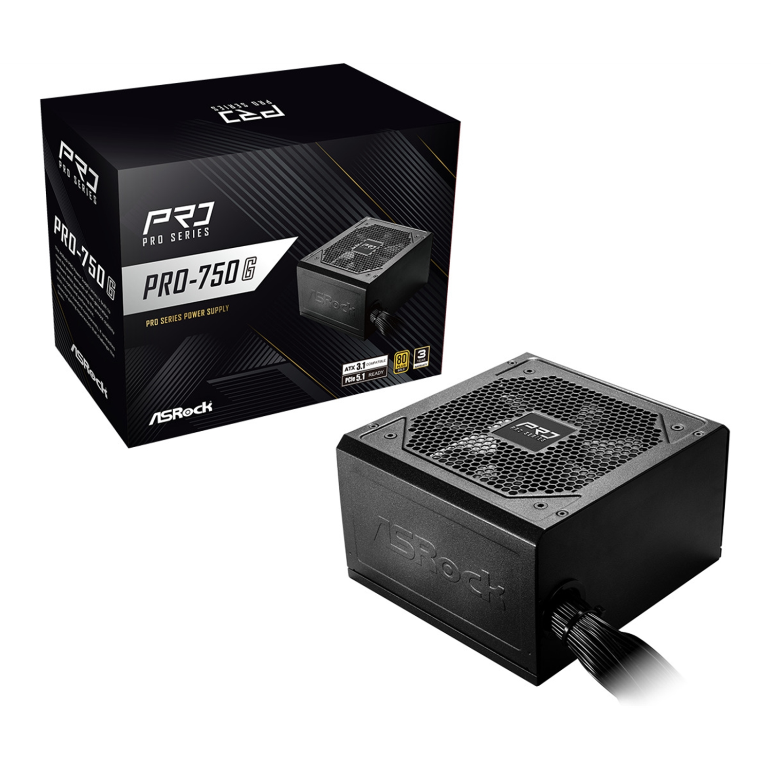 Asrock PRO-750G 750W ATX Power Supply Unit, 80 Plus Gold Certified, 120mm Silent Cooling Fan, High Efficiency PSU