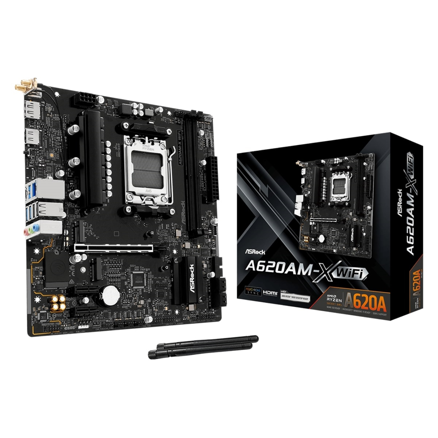 Asrock A620AM-X WIFI AMD AM5 Socket Motherboard, 2x DDR5 Slots, 2x M.2 Socket, 2.5GbE LAN, Wi-Fi 5, 1x HDMI Port / 1x DisplayPort