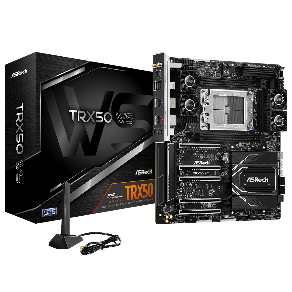 Asrock TRX50 WS, Workstation, AMD TRX50, sTR5, EATX, 4 DDR5 ECC, Wi-Fi 6E, 10G & 2.5G LAN, SlimSAS, MCIO,  PCIe5, 2x M.2