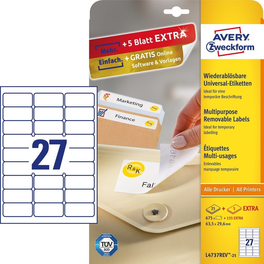 Avery L4737REV-25 Self-Adhesive Labels - White