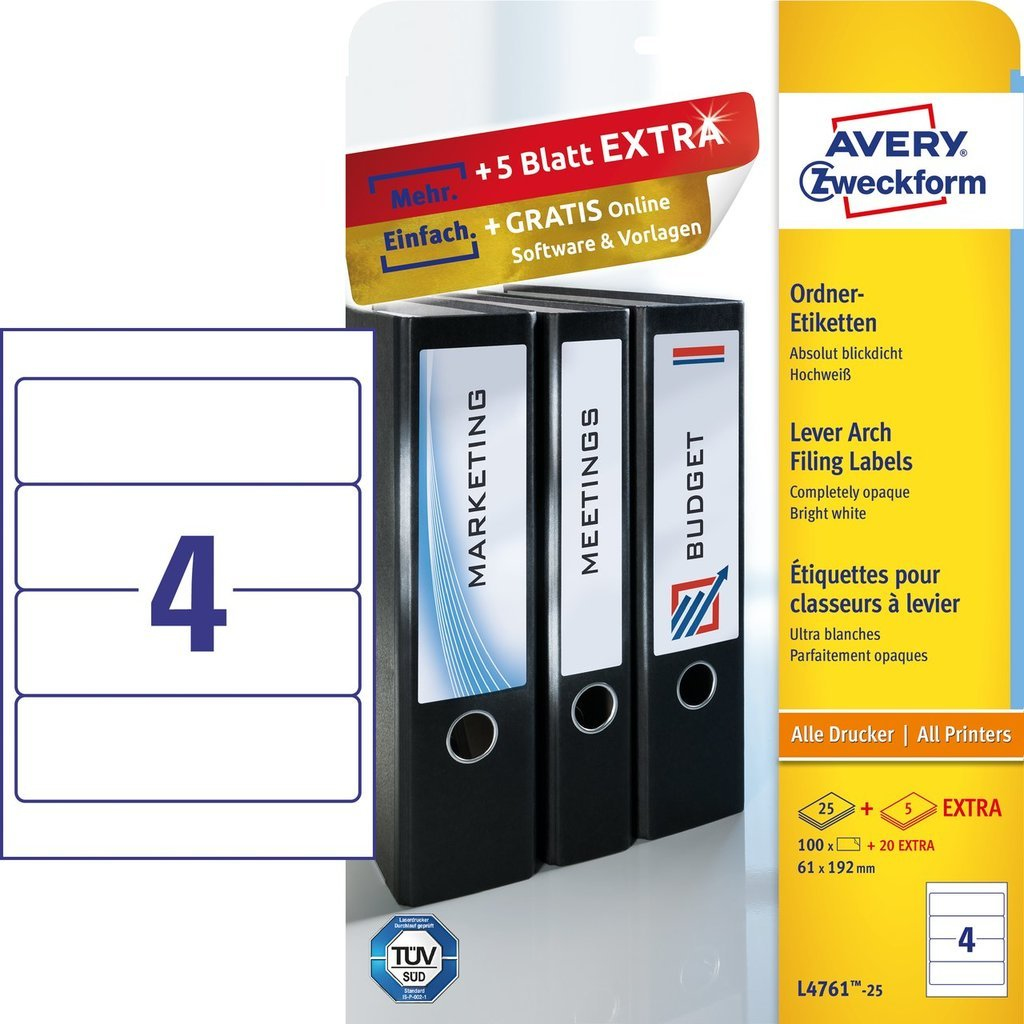 Avery L4761-25 Self-Adhesive Labels - White