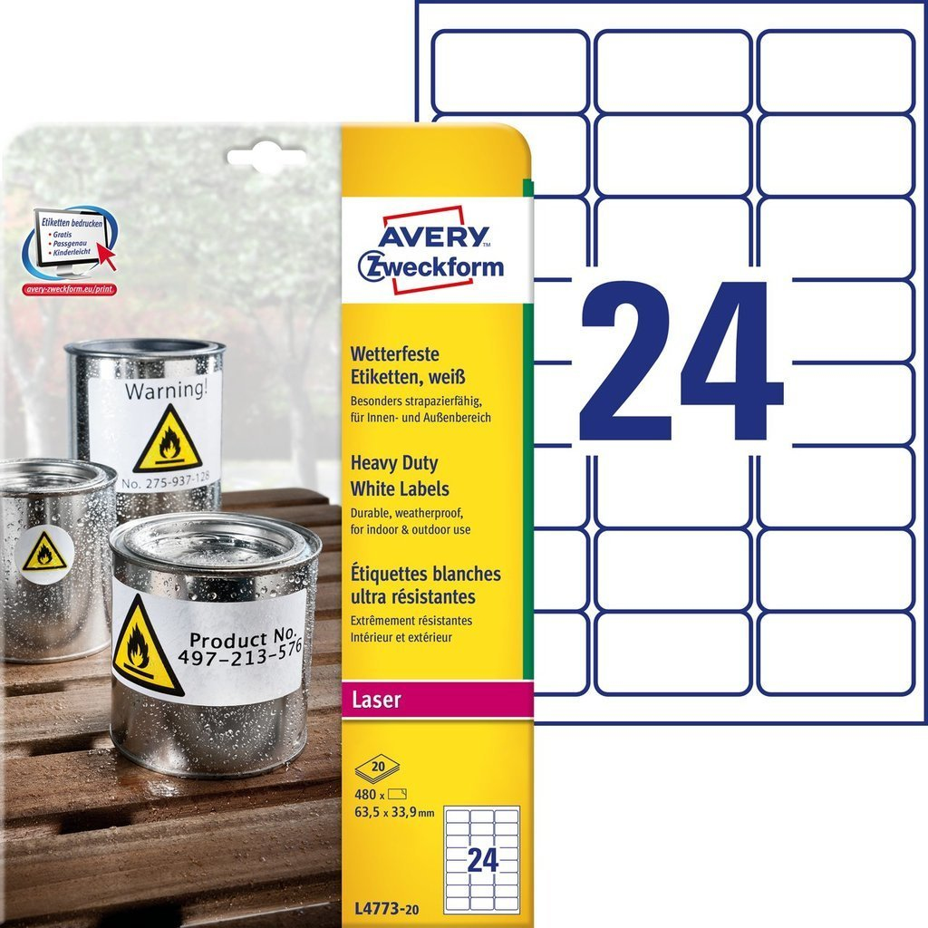 Avery L4773-20 Self-Adhesive Labels - White