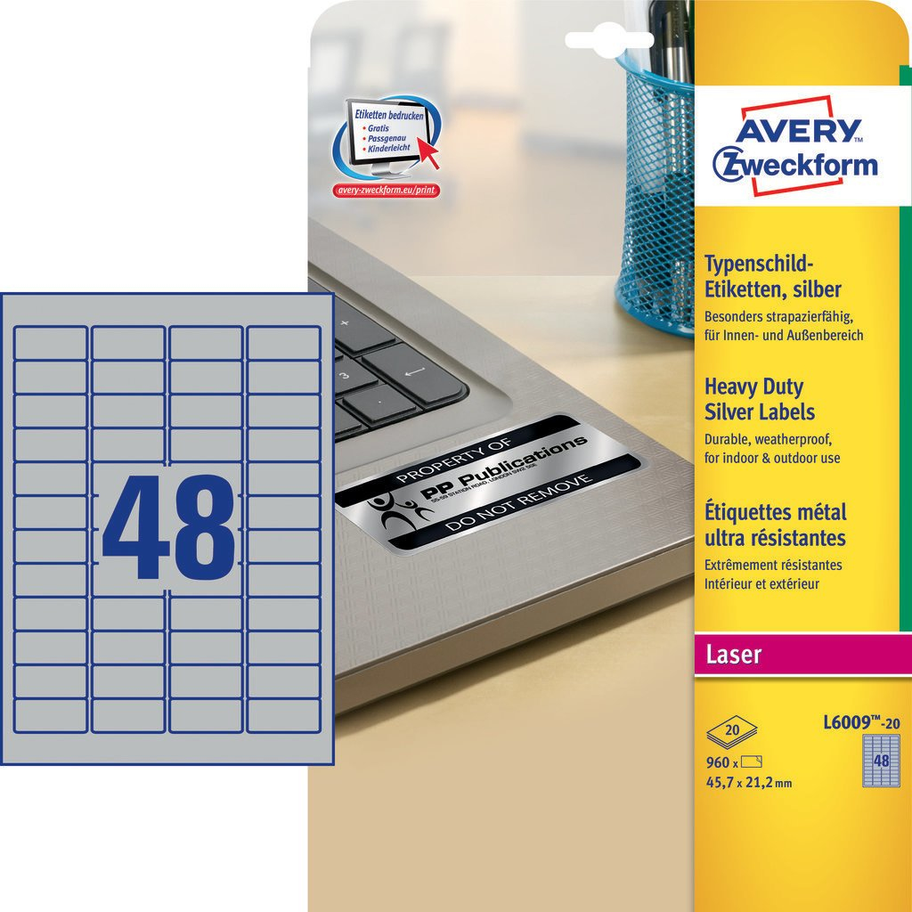 Avery AVERY HEAVY DUTY SILVER LASER LABELS