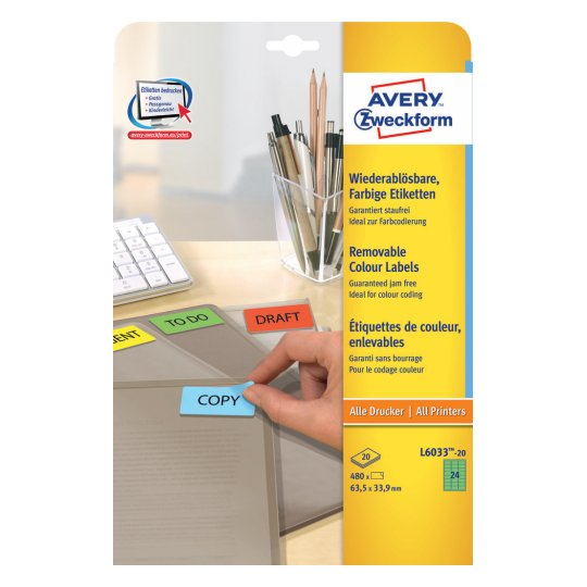 Avery L6033-20 Self-Adhesive Labels - Green