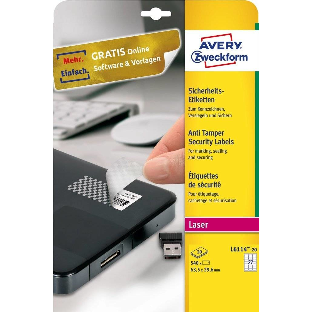 Avery L6114-20 Self-Adhesive Labels - White