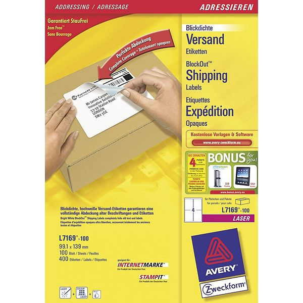 Avery L7169-100 Self-Adhesive Labels - White
