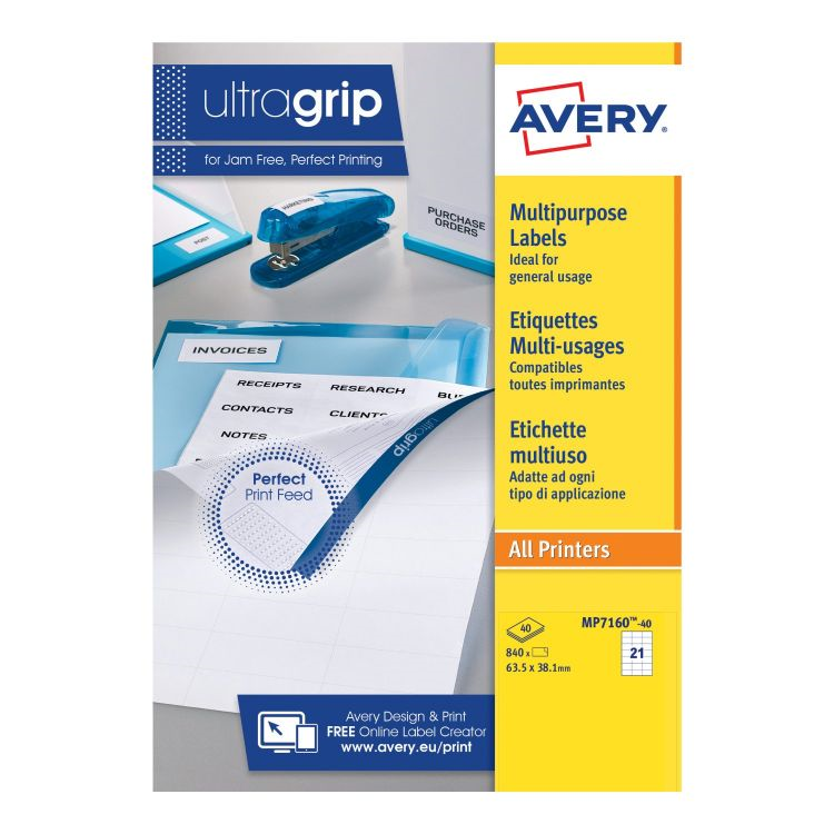 Avery MP7160-40 63.5 x 38.1mm Permanent Multipurpose Labels 40 Sheets - 21 Labels per sheet