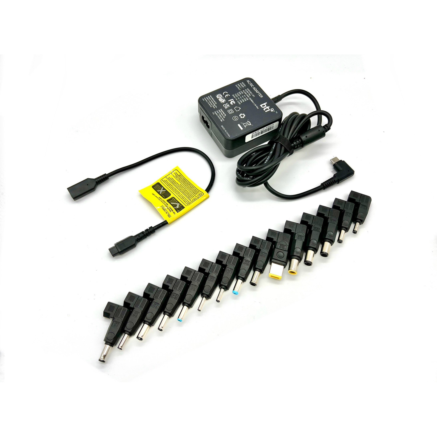 BTI 65W Universal AC Adapter for HP/Dell/Lenovo/Asus/Acer/Sony/Toshiba/Fujitsu/Samsung etc. Includes USB-C connector as well as 15 additional options to power a wide range of the most popular laptops. EU power cable also provided