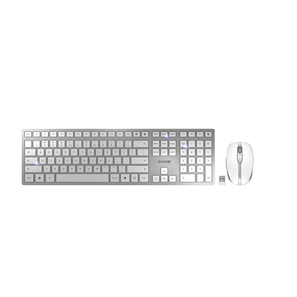 CHERRY DW 9100 SLIM keyboard Mouse included RF Wireless + Bluetooth QWERTY US English Silver