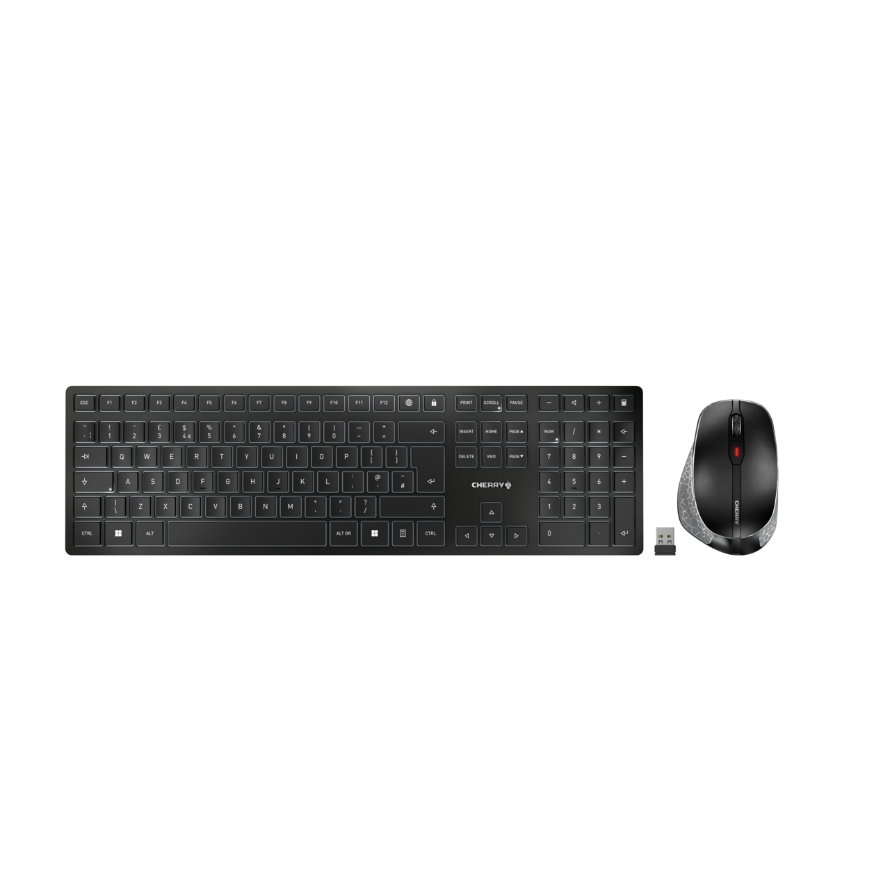 CHERRY DW 9500 SLIM keyboard Mouse included RF Wireless + Bluetooth QWERTY English Black, Grey