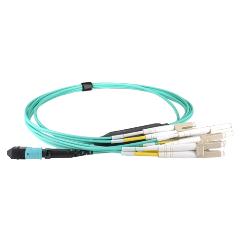 Cablenet 5m OM4 MPO (F) to 4X LC (DX) QSFP Breakout Aqua Cable Method B