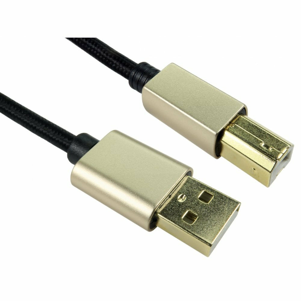Cables Direct 1.8m USB 2.0 Type A (M) to Type B (M) Braided Cable with Gold Hoods