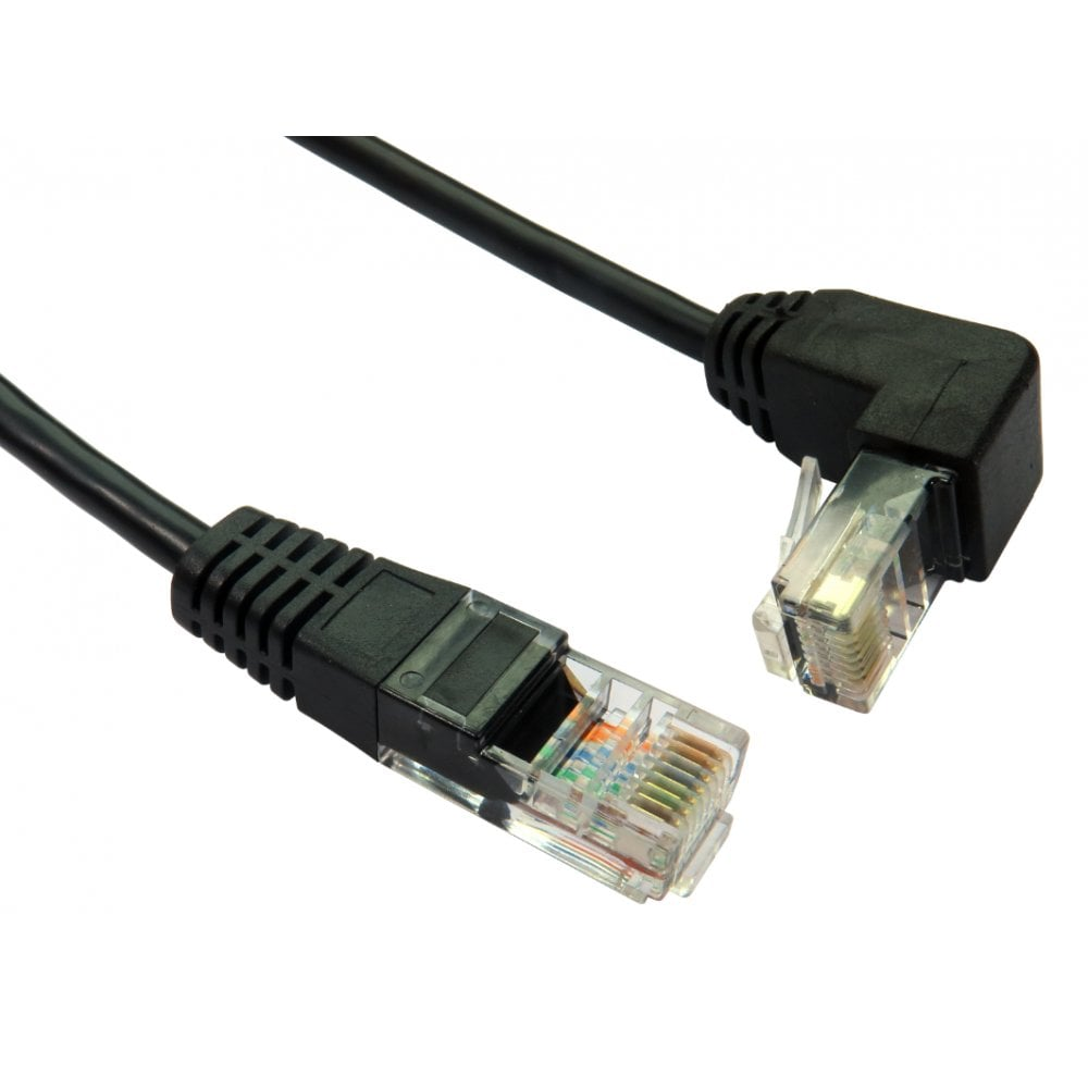 Cables Direct 1m Cat5e UTP Straight to Right Angled DOWN Cable