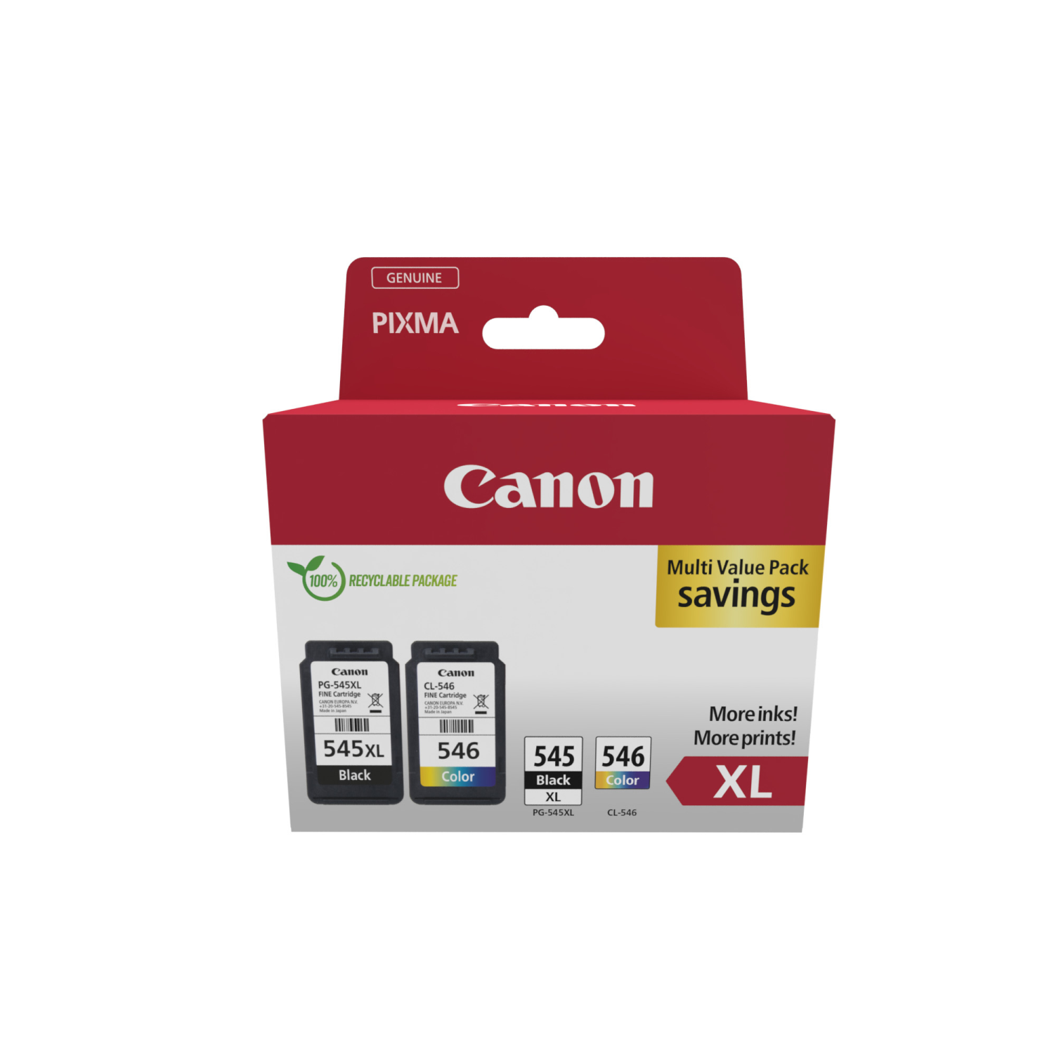 Canon 8286B010/PG-545XL+CL-546XL Printhead cartridge multi pack 2x black +1x color high-capacity Cardboard 2x15ml + 1x13ml Pack=3 for Canon Pixma MG 2450