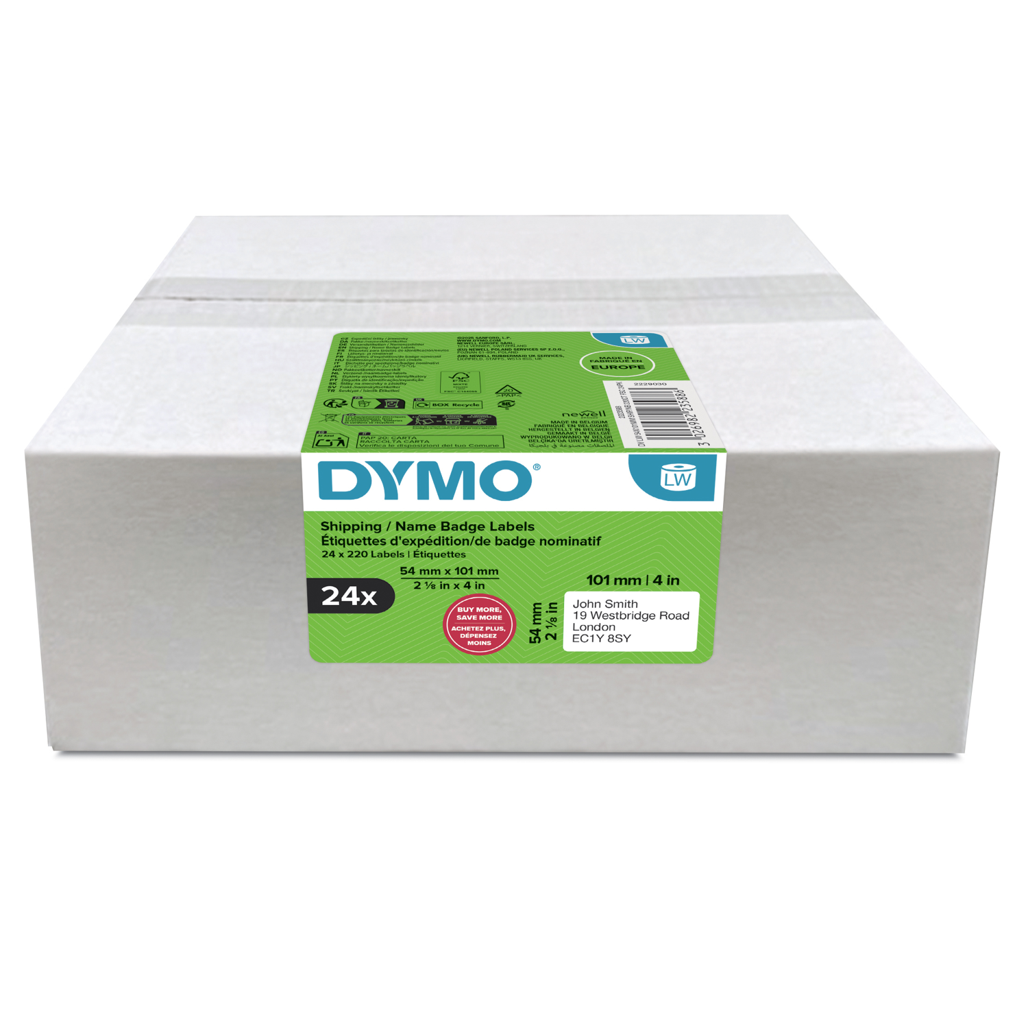 DYMO LabelWriter Small Multi-Purpose Labels 54 mm x 101 mm Pack of 24 Rolls