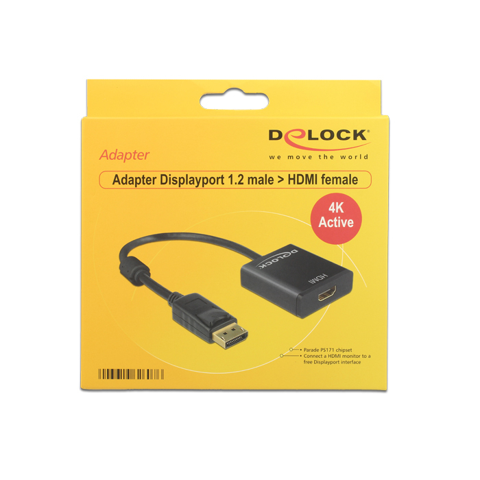 DeLOCK 62607 video cable adapter 0.2 m DisplayPort HDMI Type A (Standard) Black