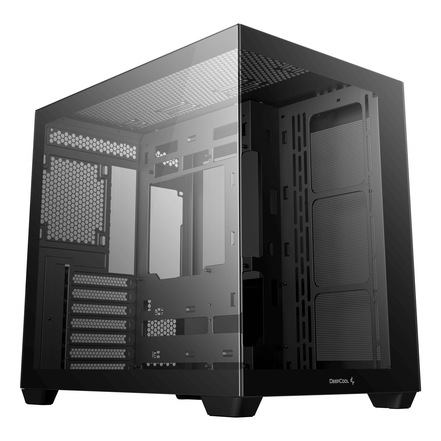 DeepCool CG530 Dual-Chamber Mid Tower Case Tempered Glass Panels Advanced Cooling Support Exceptional Cable Management Black