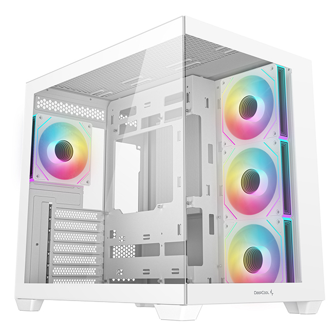 DeepCool CG530 4F Mid-Tower Case with Tempered Glass Panels 4 Pre-Installed ARGB Fans and Optimal Airflow Support White
