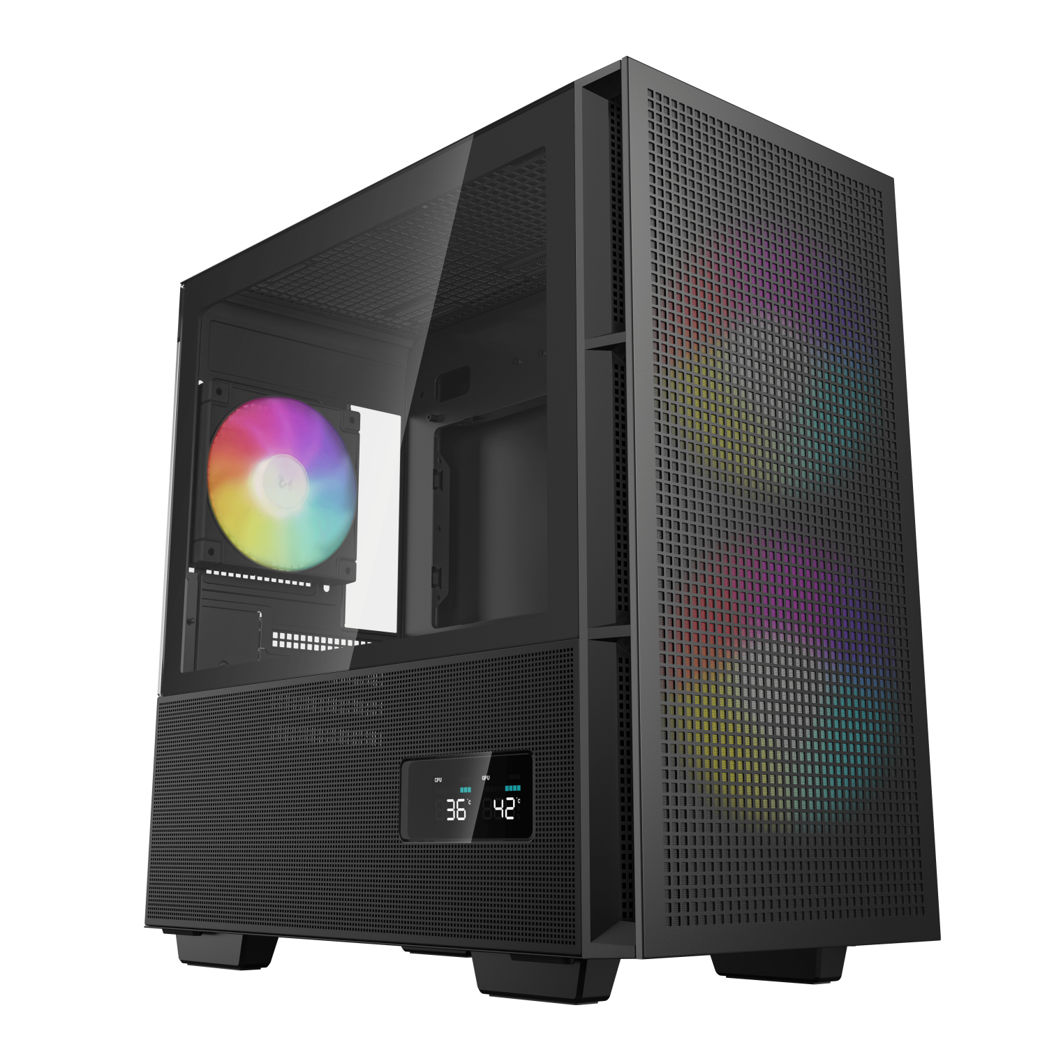 DeepCool CH360 Digital Gaming Case Black Mid Tower with Tempered Glass Side Window Panel Advanced Cooling USB 3.0/USB-C Ports Pre-Installed Fans Micro ATX/Mini-ITX