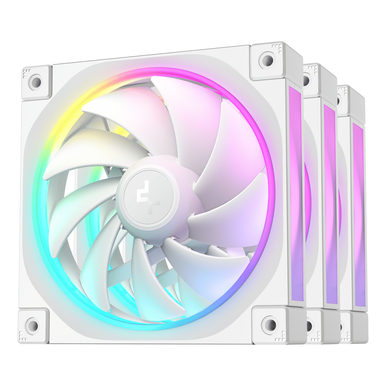 DeepCool FL12 120mm PWM 3 Pack White Fan - High Performance Low Noise Fluid Dynamic Bearing 36 ARGB LEDs 500-2150 RPM 55 CFM Airflow 4-Pin PWM Control