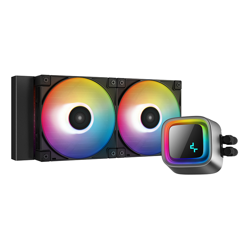 DeepCool LS520 Premium AiO Liquid CPU Cooler Universal Socket 240mm Radiator PWM 2250RPM Cooling Fans Addressable RGB LED Lighting Fully Customizable Infinity Mirror Cap Design Black Version