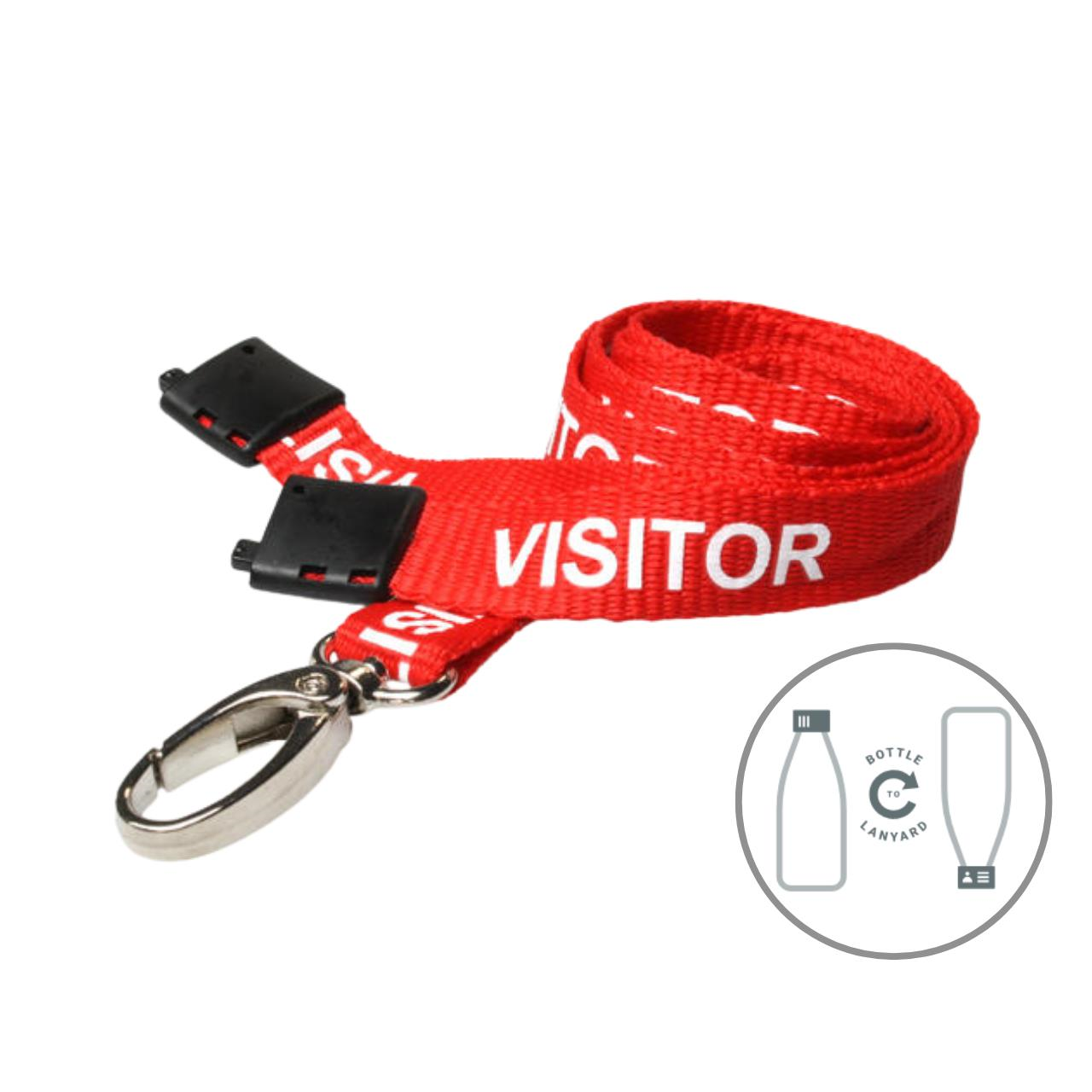 Digital ID 15mm Recycled Red Visitor Lanyards with Breakaway and Metal Lobster Clip (Pack of 100)