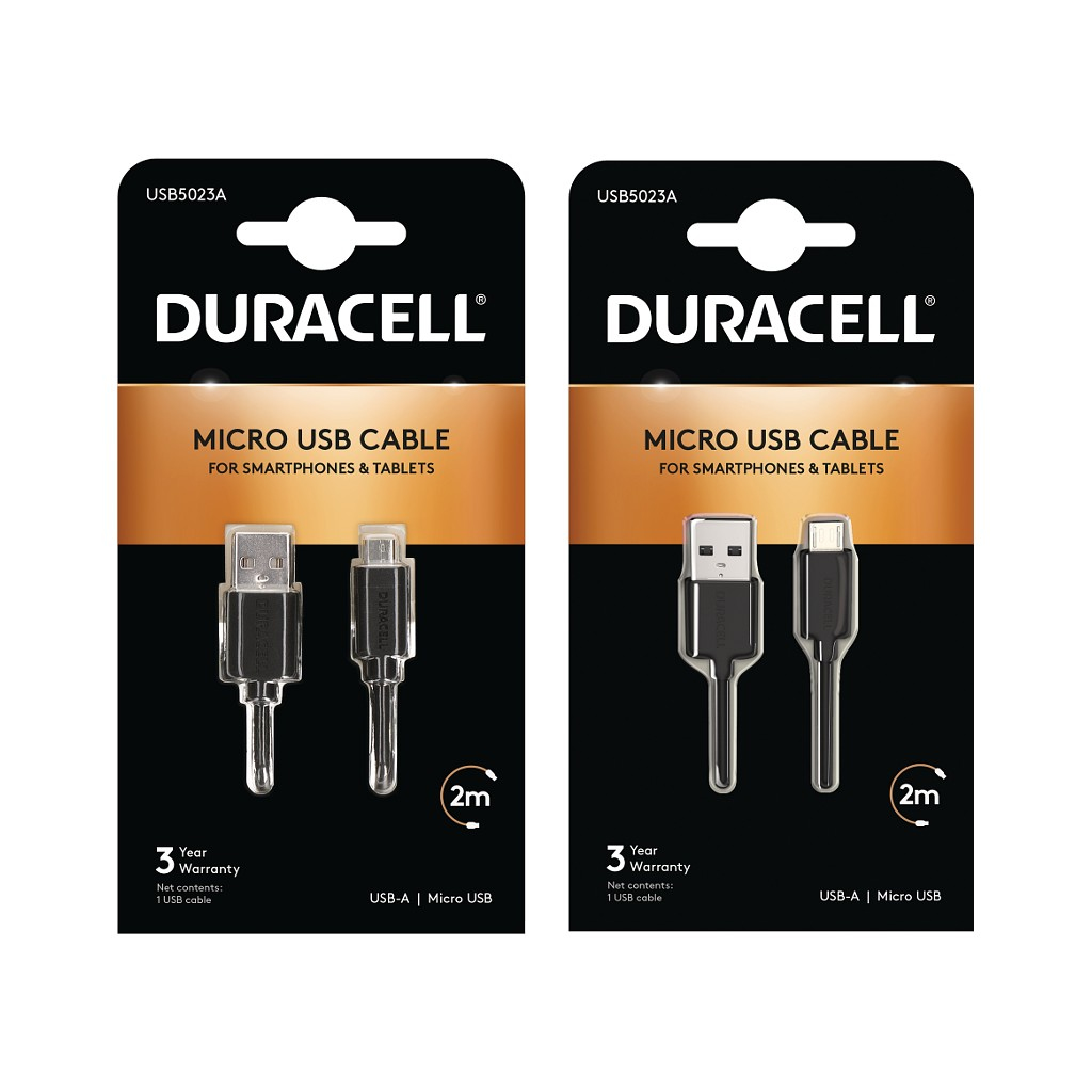Duracell 2m + Free 1m Micro-USB Cables - Black
