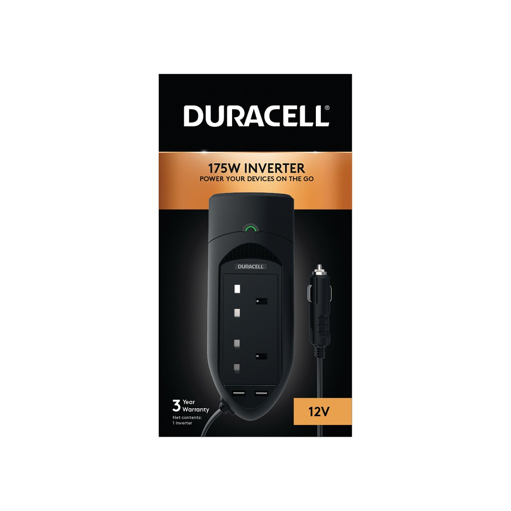 Duracell 175W Power Adapters & Inverters - Black