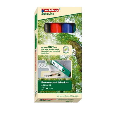 Edding 22 EcoLine permanent marker Chisel tip Black, Blue, Green, Red