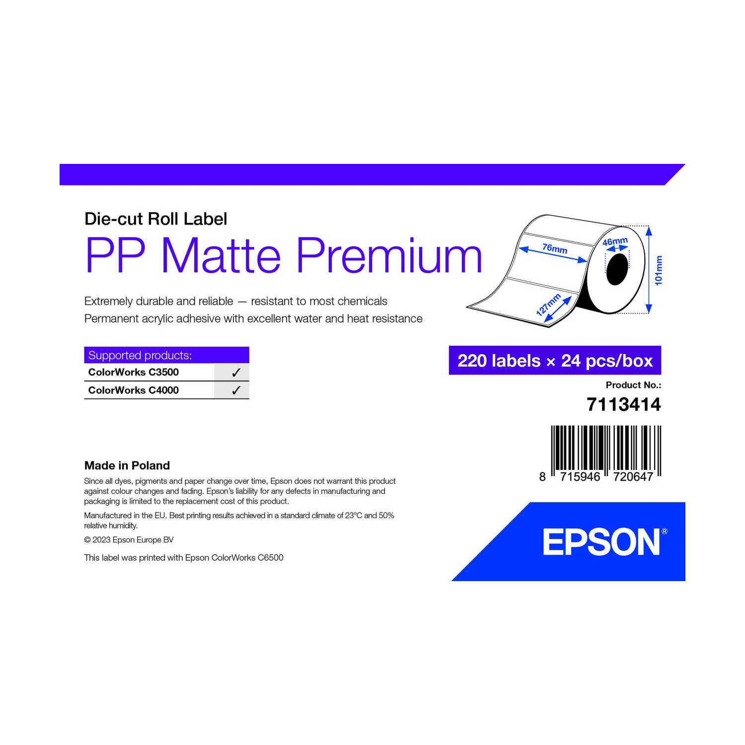 Epson 7113414 printer label White Self-adhesive printer label