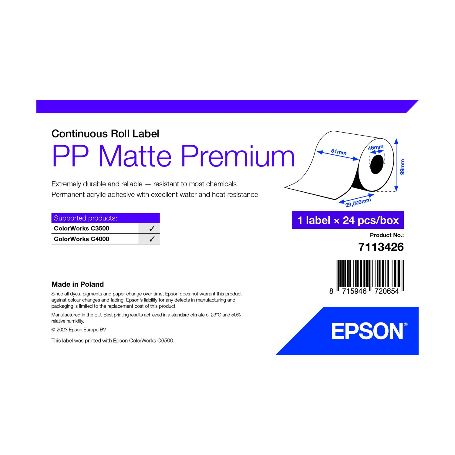 Epson 7113426 printer label White Self-adhesive printer label