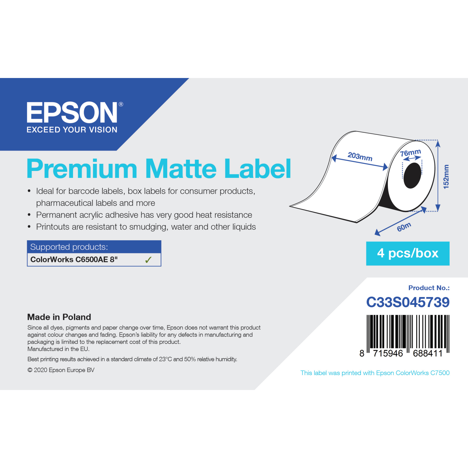 Epson C33S045739 Printer Labels - White