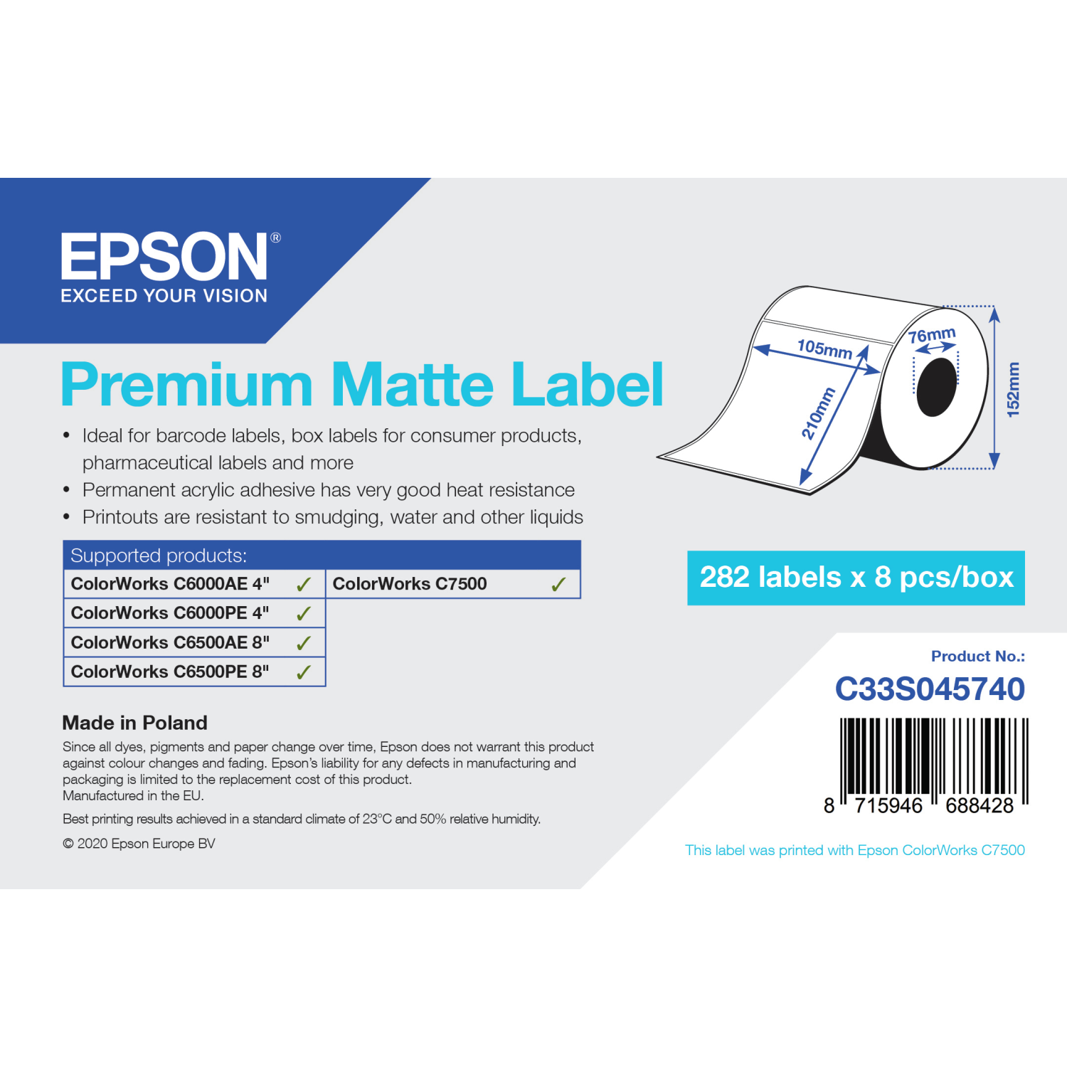 Epson C33S045740 Printer Labels