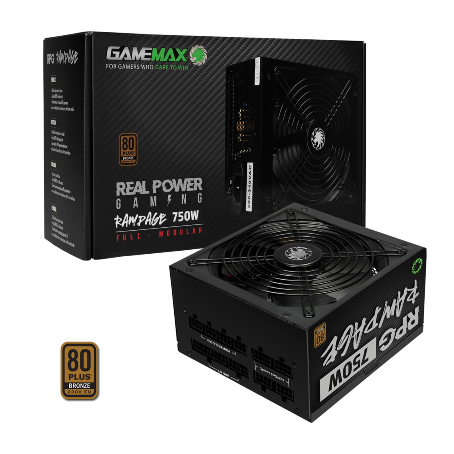 GAMEMAX 750W RPG Rampage Fully Modular PSU, 80+ Bronze, Flat Black Cables, Power Lead Not Included