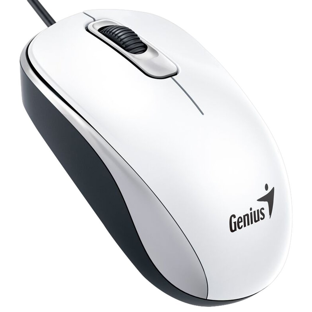Genius DX-110 Wired USB Plug and Play Mouse 1000 DPI Optical Tracking 3 Button with Scroll Wheel Ambidextrous Design with 1.5m Cable White