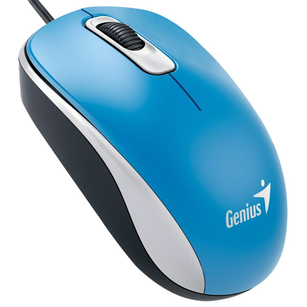 Genius DX-110 Wired USB Plug and Play Mouse 1000 DPI Optical Tracking 3 Button with Scroll Wheel Ambidextrous Design with 1.5m Cable Blue
