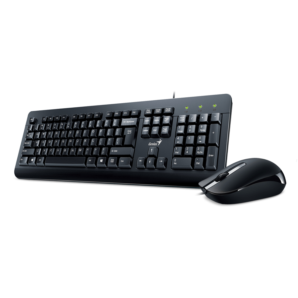 Genius KM-160 Wired Keyboard and Mouse Combo Set USB Plug and Play Spill resistant Full Size UK Layout with Low Profile Keys and Optical Sensor Mouse 1000dpi Ergonomic design for Home or Office