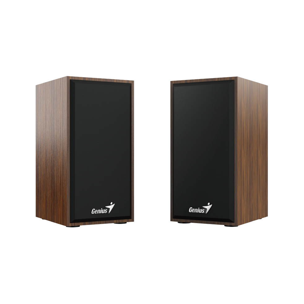 Genius SP-HF180 6W Wooden Desktop USB 2.0 Stereo Speakers with 3.5mm Audio Jack & Volume Control Natural Wood