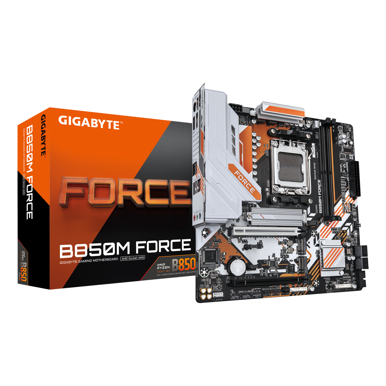 GIGABYTE B850M FORCE Motherboard - AMD Ryzen 9000 Series CPUs, 8+2+2 Phases Digital VRM, up to 9600MHz DDR5 (OC), 1xPCIe 5.0 + 2xPCIe 4.0 M.2, 2.5 GbE LAN, USB 3.2 Gen 2