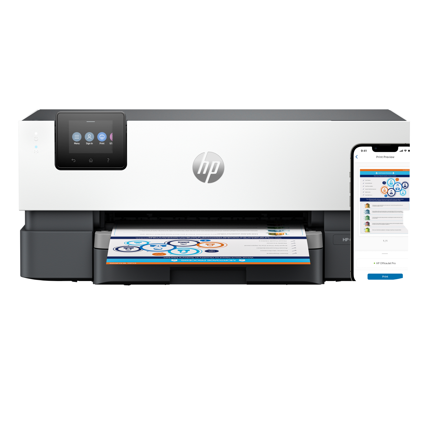 HP OfficeJet Pro 9110b Printer, Color, Printer for Home and home office, Print, Wireless; Two-sided printing; Print from phone or tablet; Touchscreen; Front USB flash drive port