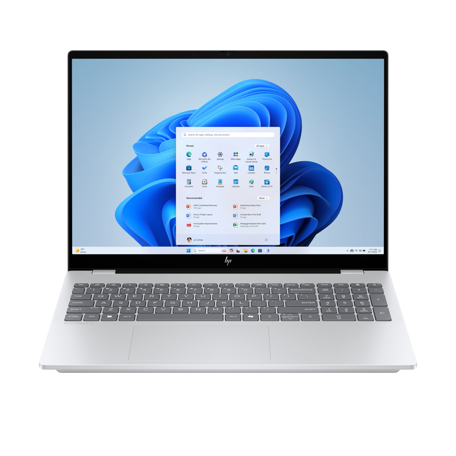 HP OmniBook 7 Laptop AI 16-ay0001nax Intel Core Ultra 7 255H 40.6 cm (16") 2K 32 GB DDR5-SDRAM Wi-Fi 6E (802.11ax) Windows 11 Home AI PC Silver