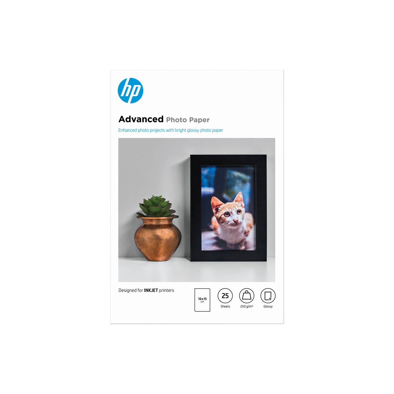 HP Advanced Photo Paper, Glossy, 250 g/m2, 10 x 15 cm (101 x 152 mm), 25 sheets