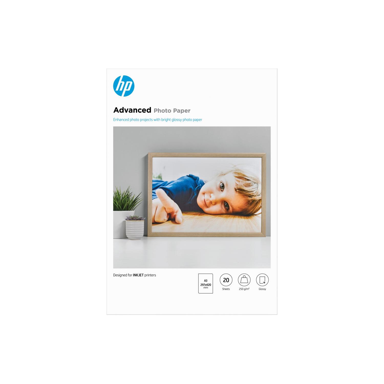 HP Advanced Photo Paper, Glossy, 250 g/m2, A3 (297 x 420 mm), 20 sheets