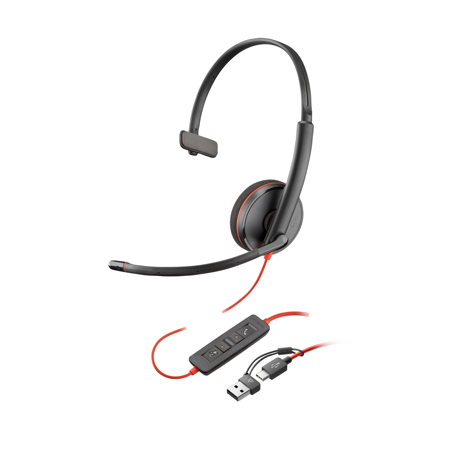 POLY Blackwire 3210 Monaural USB-C Headset +USB-C/A Adapter (Bulk)