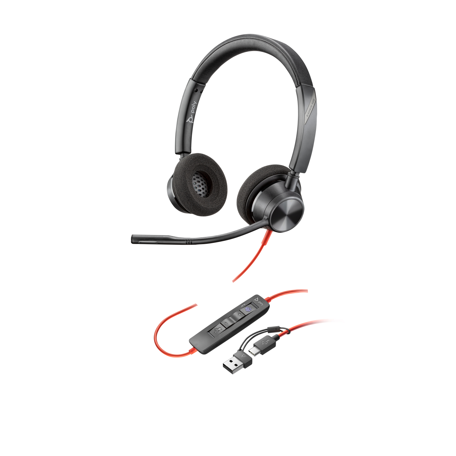 POLY Blackwire 3320 Stereo Microsoft Teams Certified USB-C Headset +USB-C/A Adapter